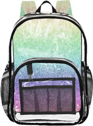 Beautiful White Bokeh Glare Clear Backpack Multi-colored PVC Transparent Backpack with Reinforced Straps for Women Men ，12L Large See Through Bookbag for School Work Sport Travel