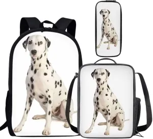 Beauty Collector Backpacks Set Dalmatian Print Cute Bookbags Lightweight with Lunchbag and Pencil Case