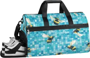 Bee Funny Design Gym Bag for Women Duffle with Shoes Compartment Men Weekender Duffel Bags for Travel Sports Swimming Overnight Dance