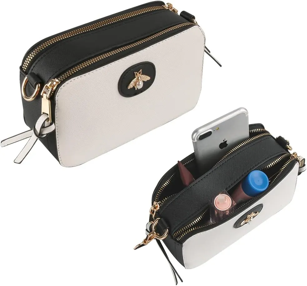 Bee Purse Camera Crossbody Bags for Women Trendy Small Snapshot Bag Wide Strap Leather Shoulder Clutch Handbags