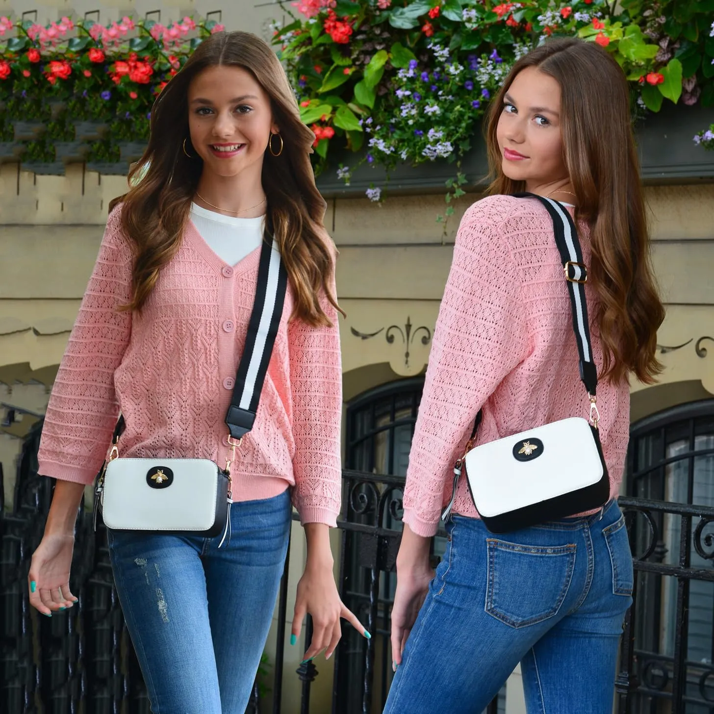 Bee Purse Camera Crossbody Bags for Women Trendy Small Snapshot Bag Wide Strap Leather Shoulder Clutch Handbags