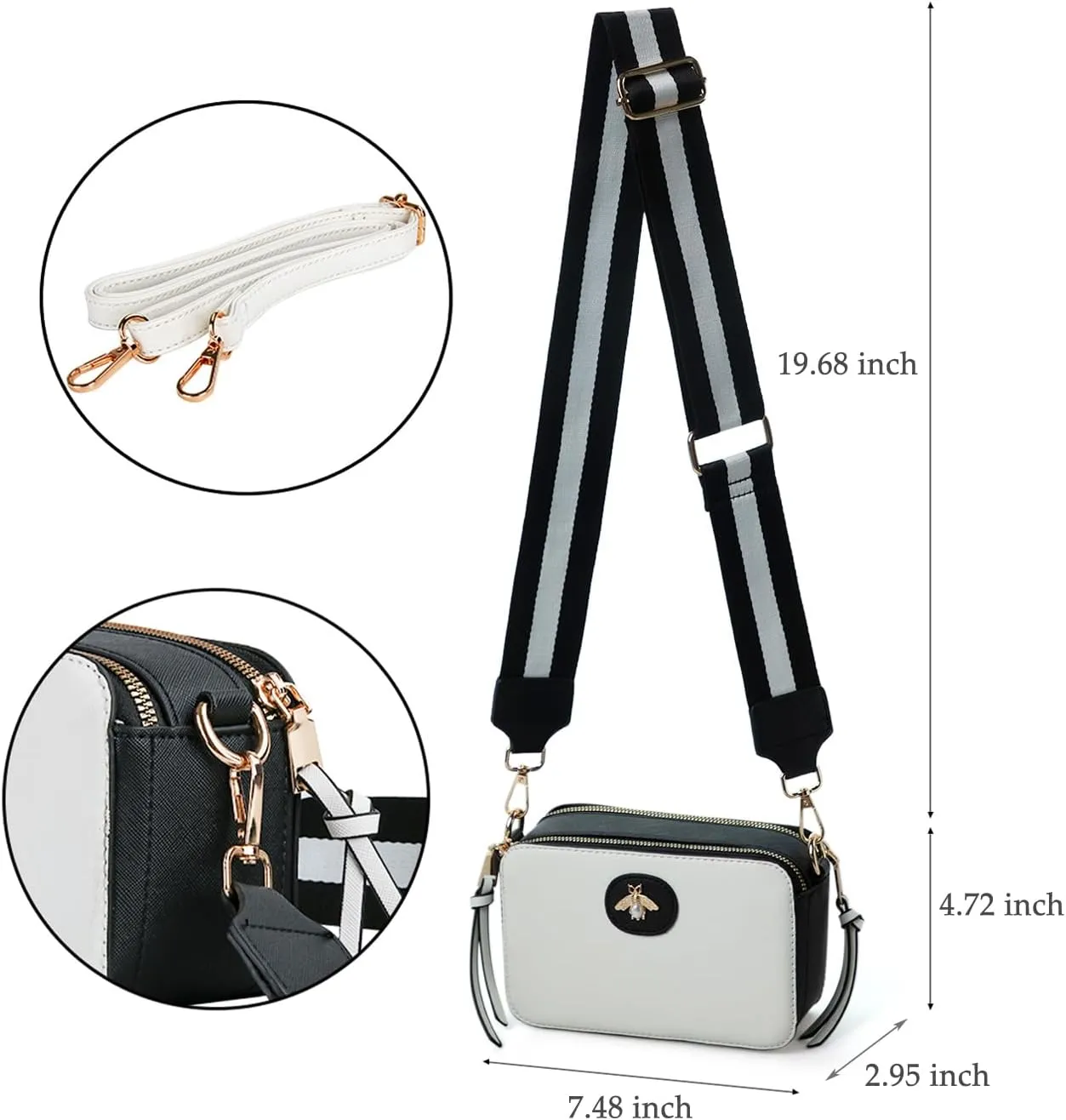 Bee Purse Camera Crossbody Bags for Women Trendy Small Snapshot Bag Wide Strap Leather Shoulder Clutch Handbags