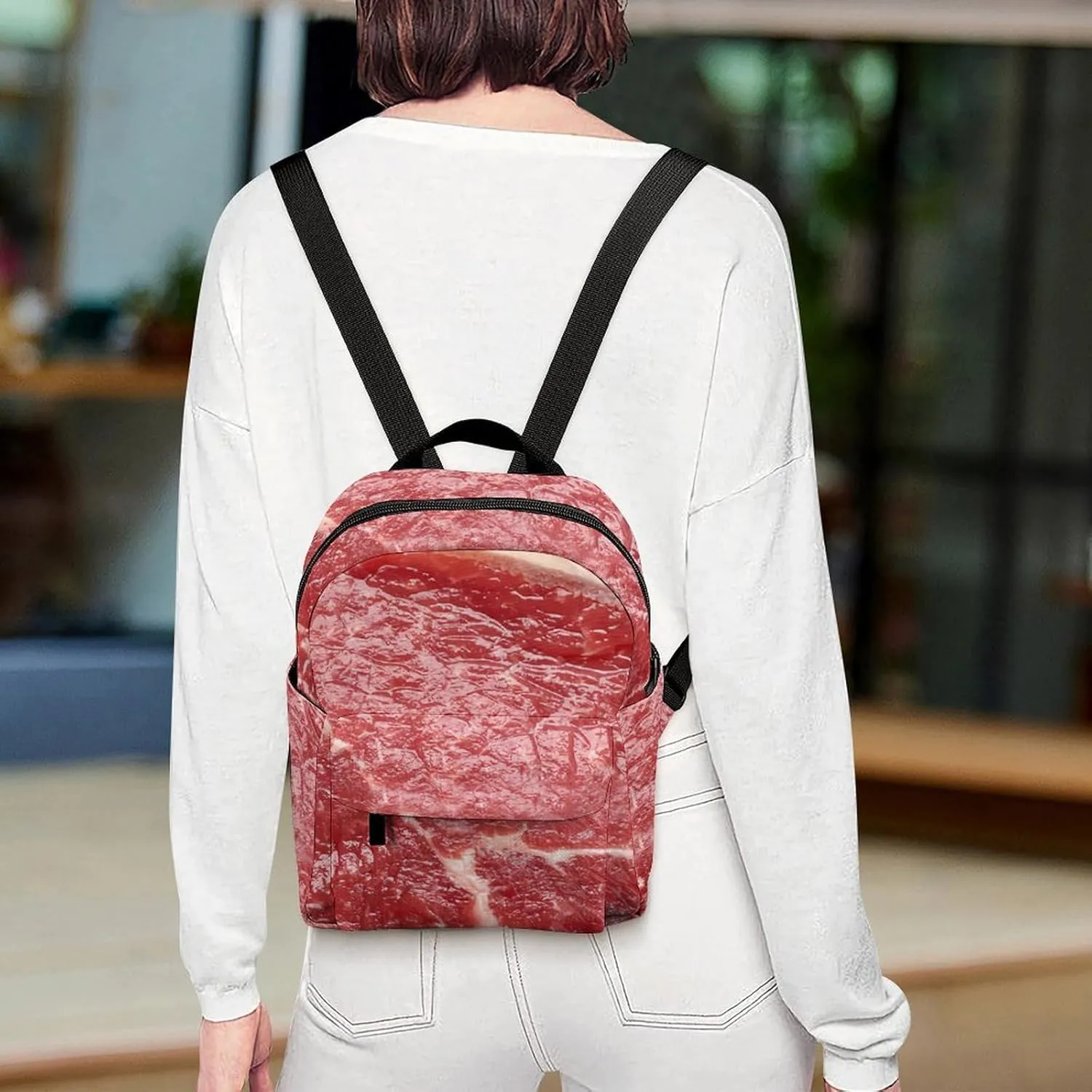 Beef Meat Casual Women's Backpack, Lightweight, Waterproof, Versatile Daily Bag