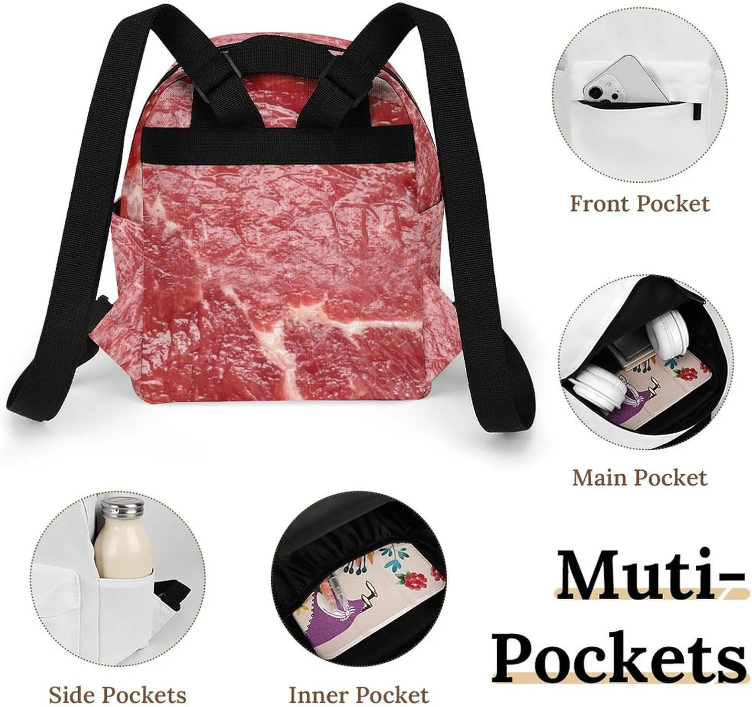 Beef Meat Casual Women's Backpack, Lightweight, Waterproof, Versatile Daily Bag