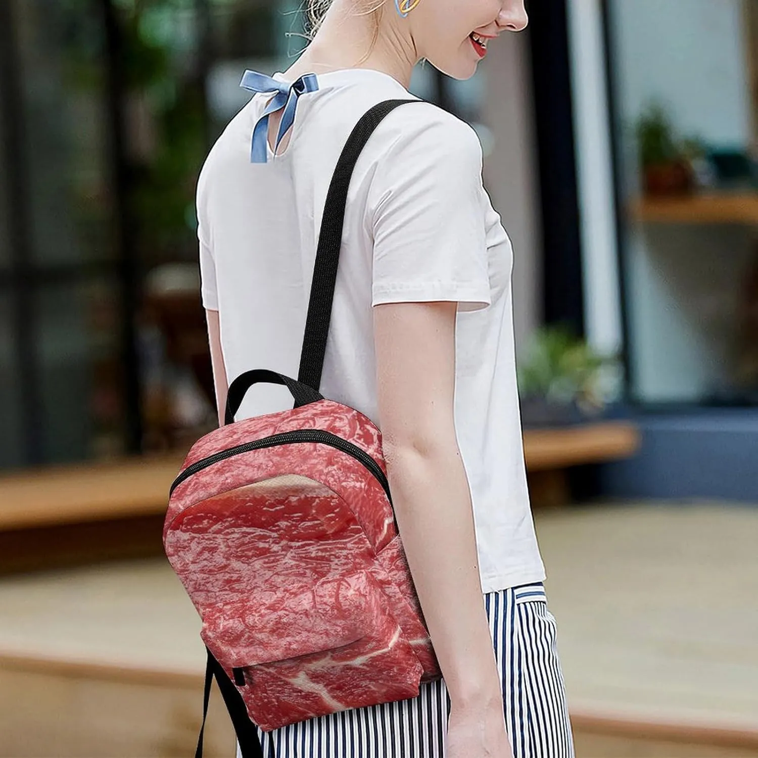 Beef Meat Casual Women's Backpack, Lightweight, Waterproof, Versatile Daily Bag