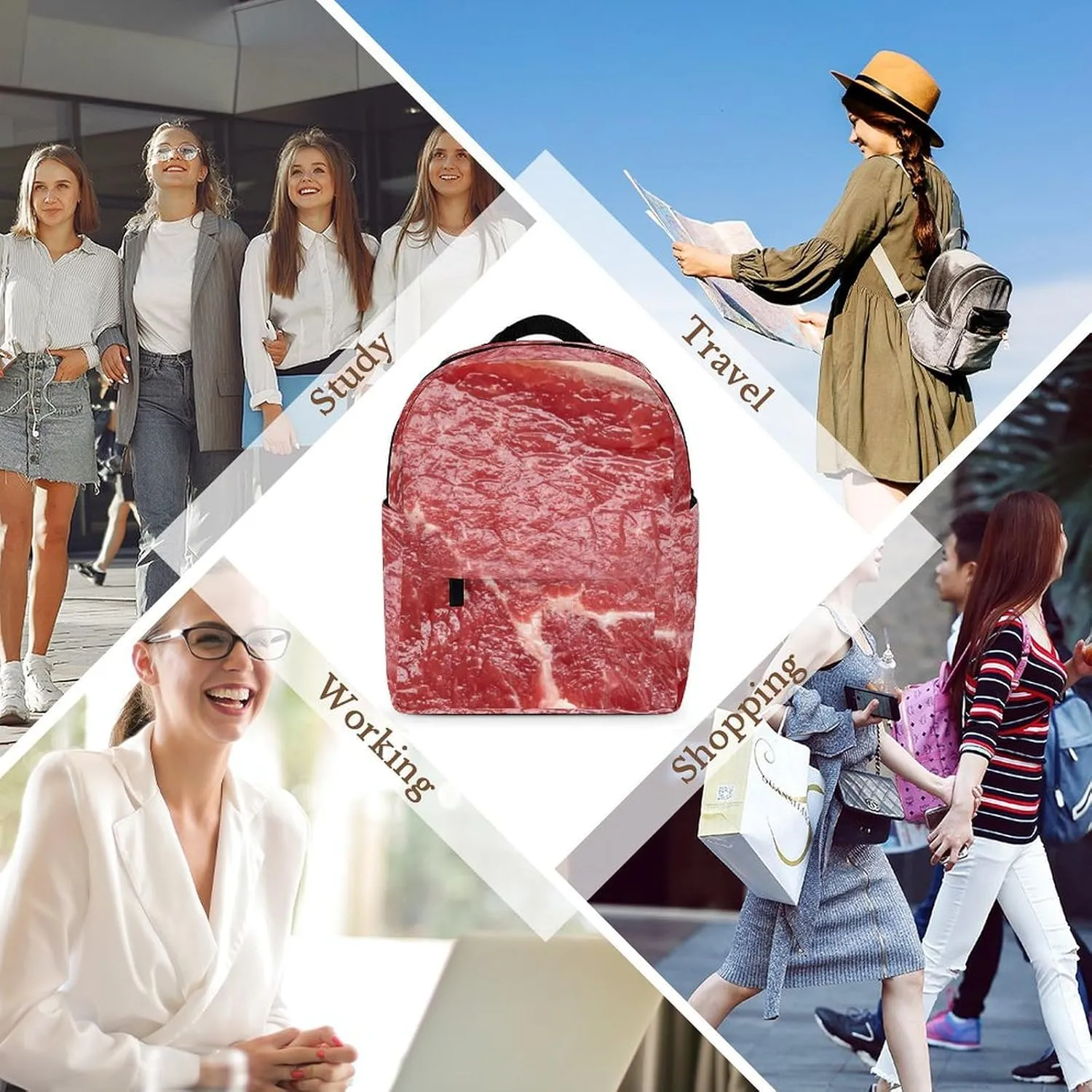 Beef Meat Casual Women's Backpack, Lightweight, Waterproof, Versatile Daily Bag