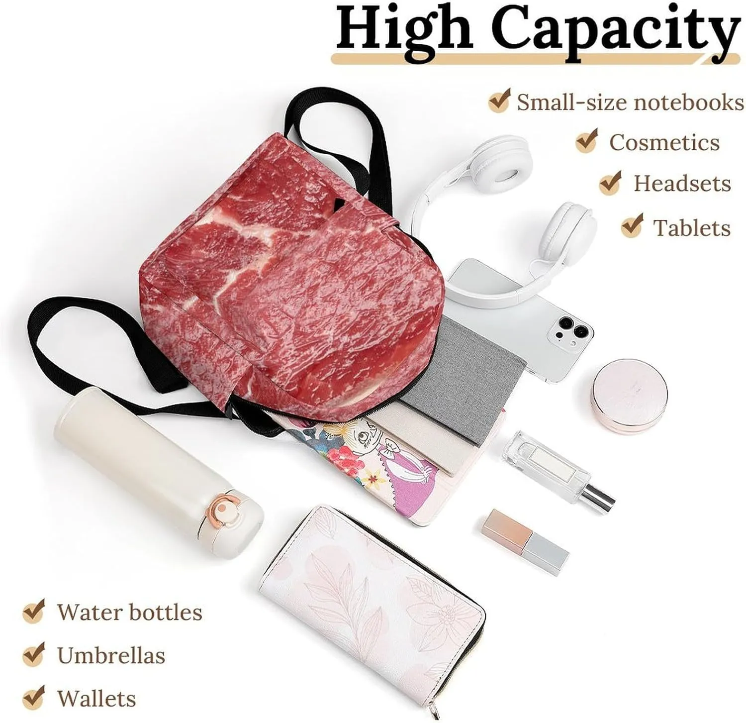 Beef Meat Casual Women's Backpack, Lightweight, Waterproof, Versatile Daily Bag