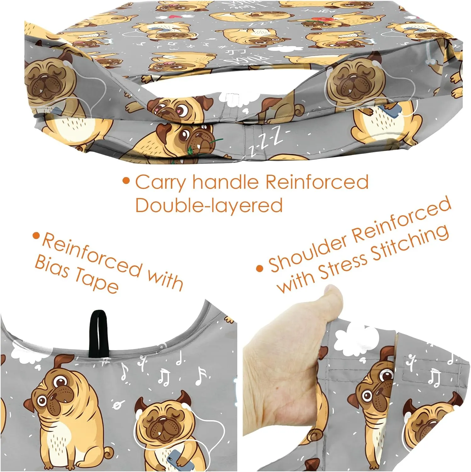 BeeGreen Dog Lover Gifts for Women Animals Reusable Grocery Bags Shopping Bags Bulk 6 Pack 50LBS X-Large Foldable-Machine Washable Shepherd Collie Bulldog Dog Paws Pet Bags