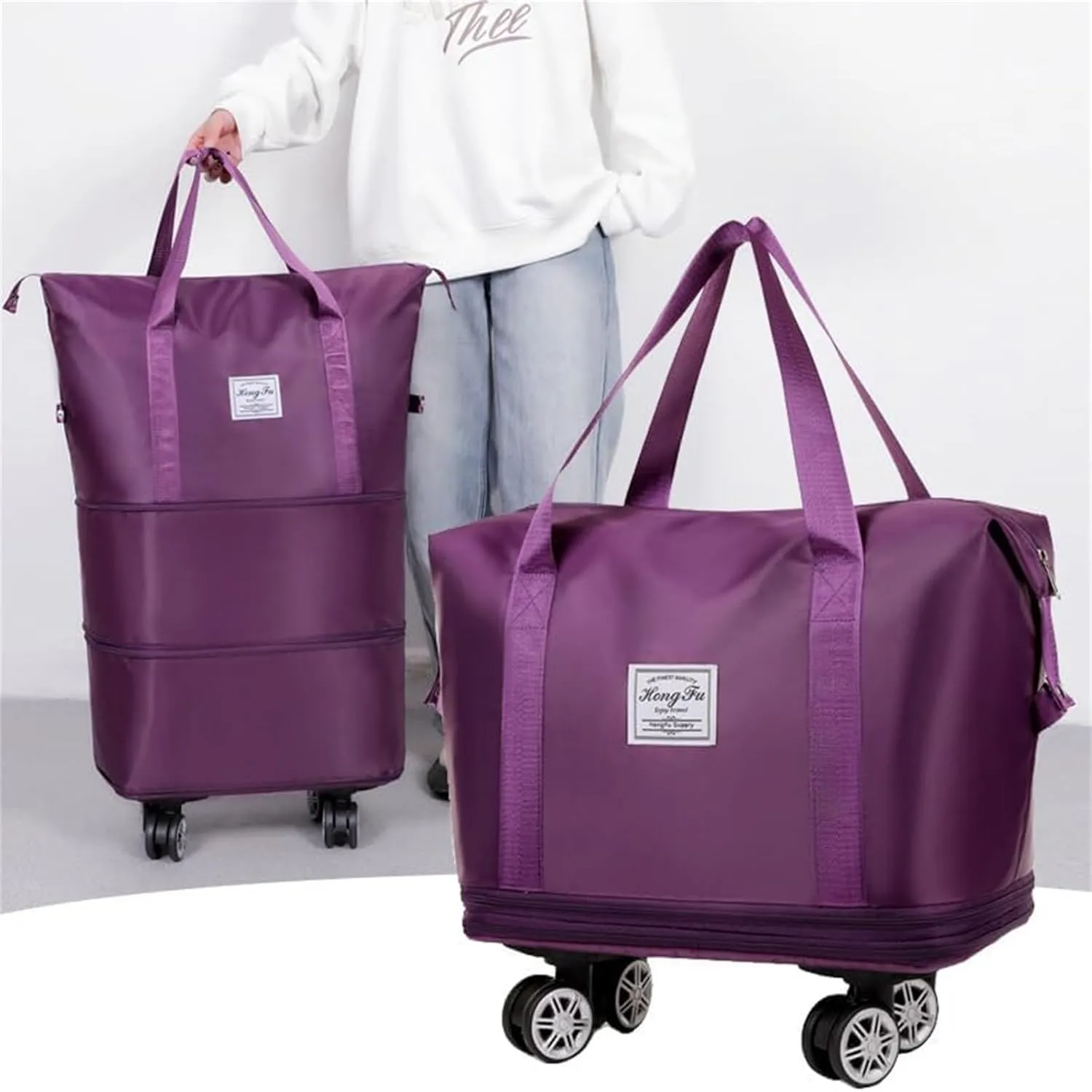 Beente Travel Bag with Wheels, 2025 New Large Capacity Travel Bag - Universal Wheel Removable (Dark Purple)