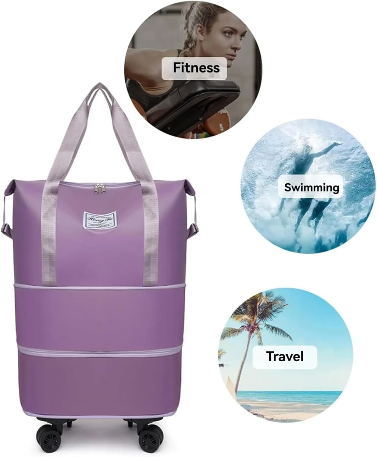 Beente Travel Bag with Wheels, 2025 New Large Capacity Travel Bag - Universal Wheel Removable (Dark Purple)