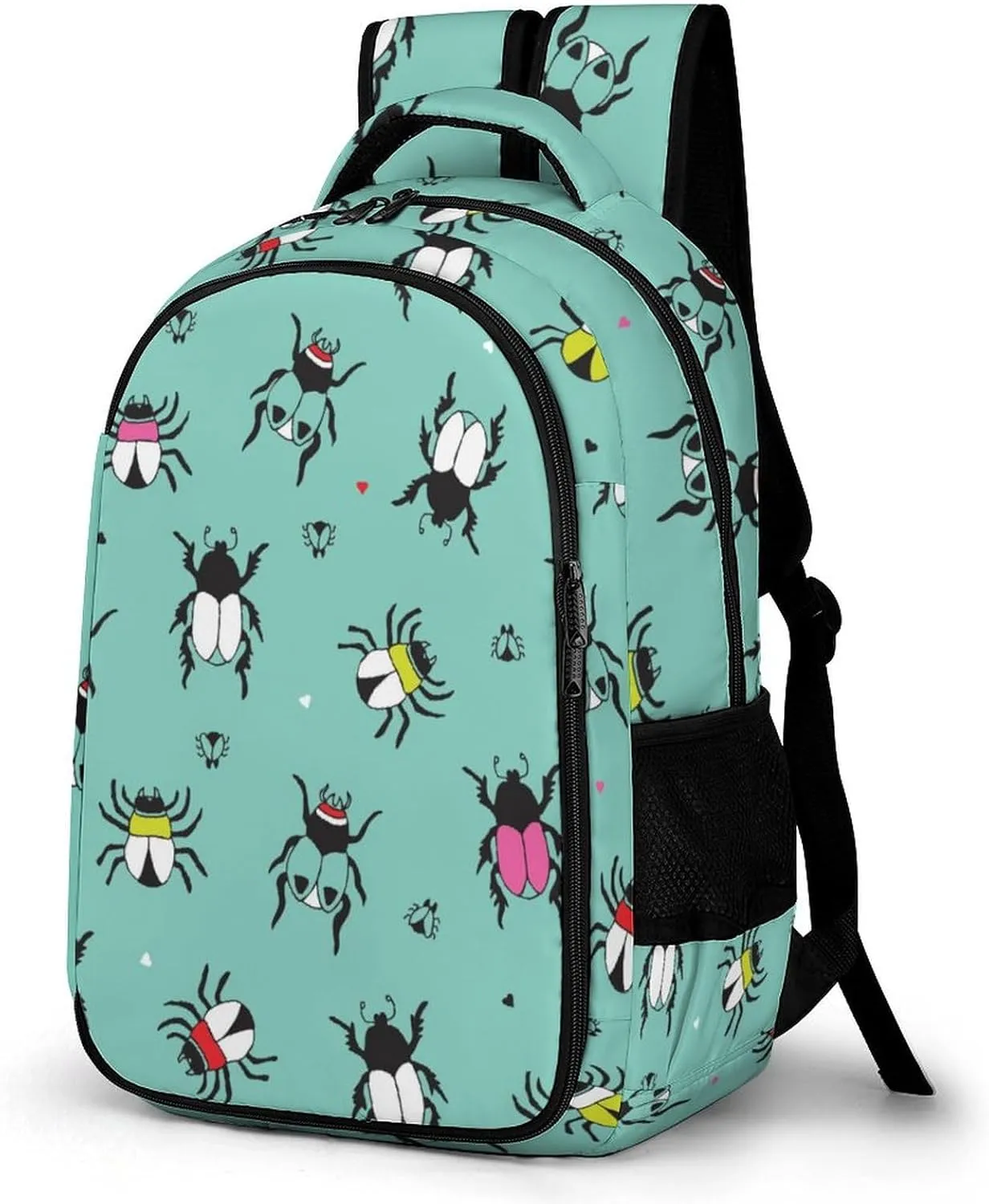 Beetle Bugs Colorful Laptop Backpack Cute Green Travel Bags Daypack Durable Work Camping Hiking Back Packs for Women Men