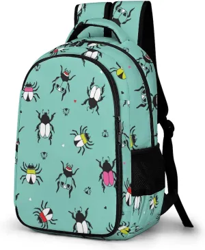 Beetle Bugs Colorful Laptop Backpack Cute Green Travel Bags Daypack Durable Work Camping Hiking Back Packs for Women Men