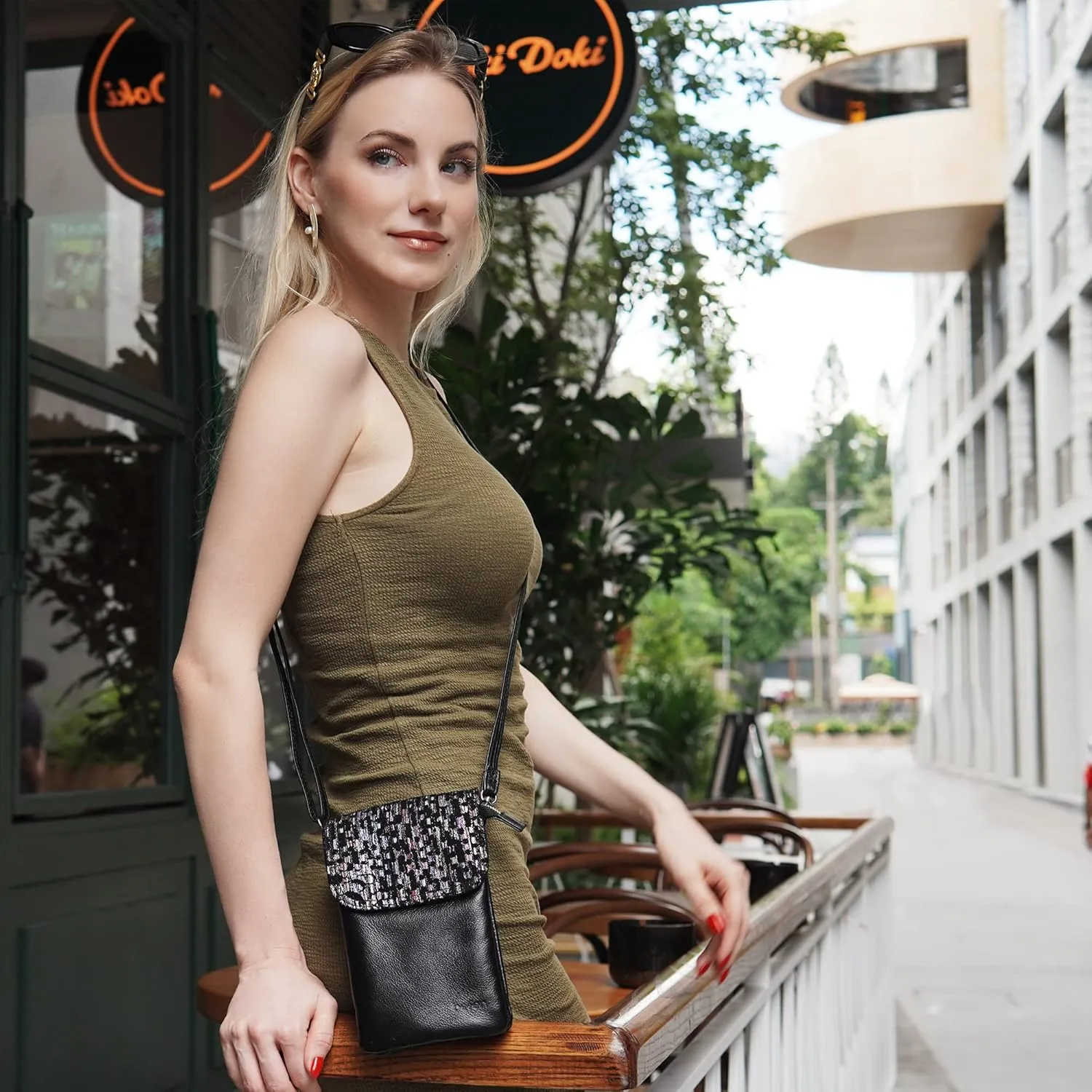 befen Genuine Leather Small Crossbody Bags for Women Cell Phone Bag Cross Body Purses,Silver Zipper