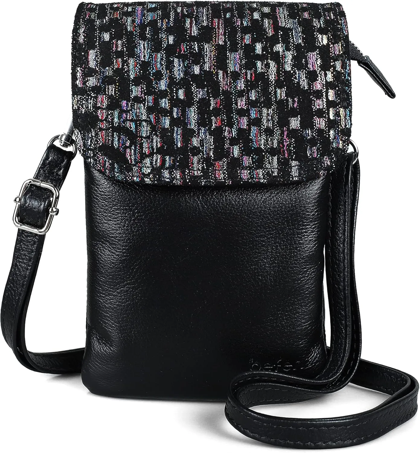 befen Genuine Leather Small Crossbody Bags for Women Cell Phone Bag Cross Body Purses,Silver Zipper
