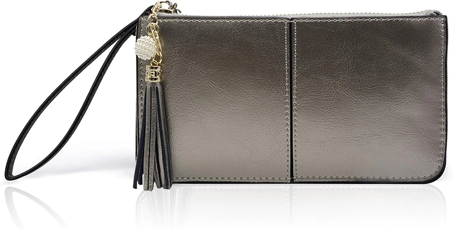 befen Genuine Leather Wristlet Clutch for Women Ultra-Slim Ladies Credit Card Holder Wallet Purses with RFID Protection