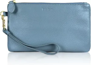 befen Women's Genuine Italian Leather Wristlet Clutch Wallet Purse, Gold Zipper