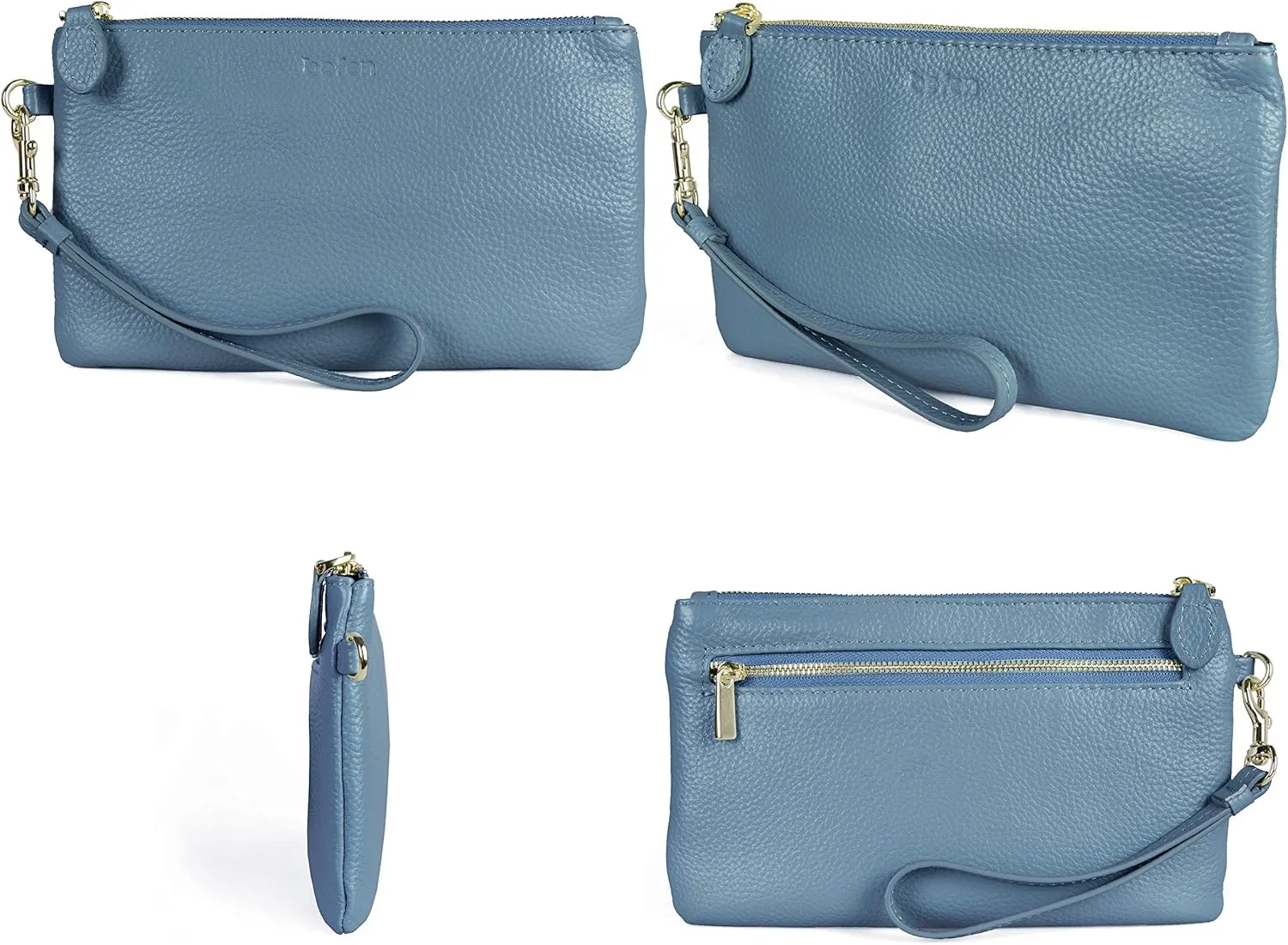 befen Women's Genuine Italian Leather Wristlet Clutch Wallet Purse, Gold Zipper