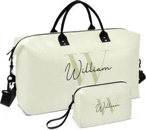 Beige Custom Travel Duffel Bag with Toiletry Bag Personalized Weekender Bag for Travel Business Sports Large Overnight Bag Gym Duffel Bag for Women & Men