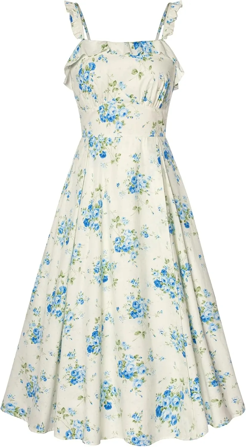 Belle Poque Women's 2025 Summer Sundresses Square Neck A Line Midi Boho Beach Floral Dress