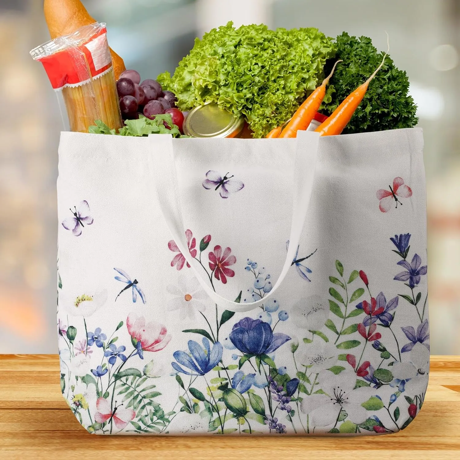 Bencailor 6 Pcs Summer Floral Book Lovers Canvas Tote Bags Bulk Reusable Wildflowers Tote Bags for Women Vacation Shopping