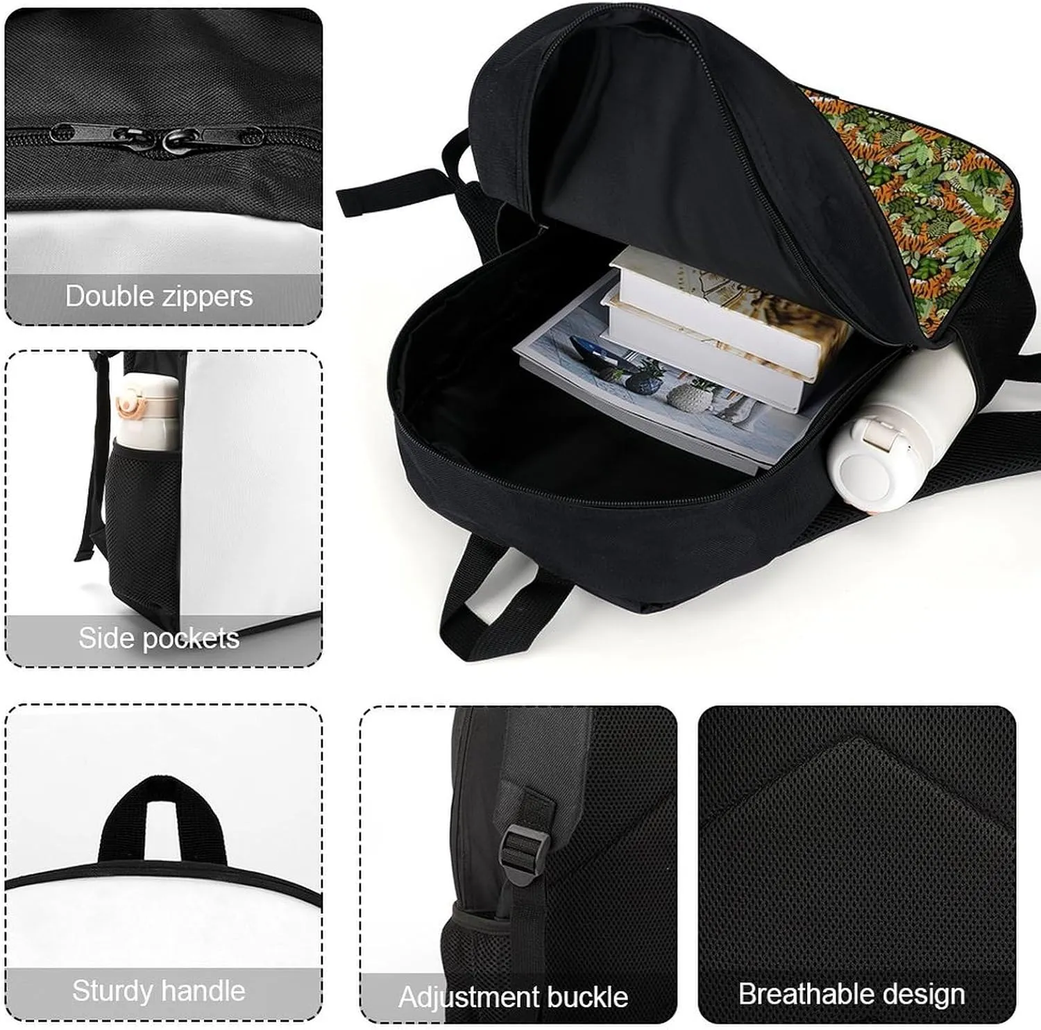 Bengal Tiger Jungle Backpack Lightweight Waterproof Backpacks Laptop Backpack for Unisex Casual Travel Daypacks Large Capacity