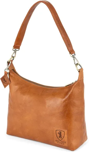 BERLINER BAGS Vintage Genuine Leather Shoulder Bag Bella, Hobo Bag, Top Handle Purse, Handbag for Women - Brown