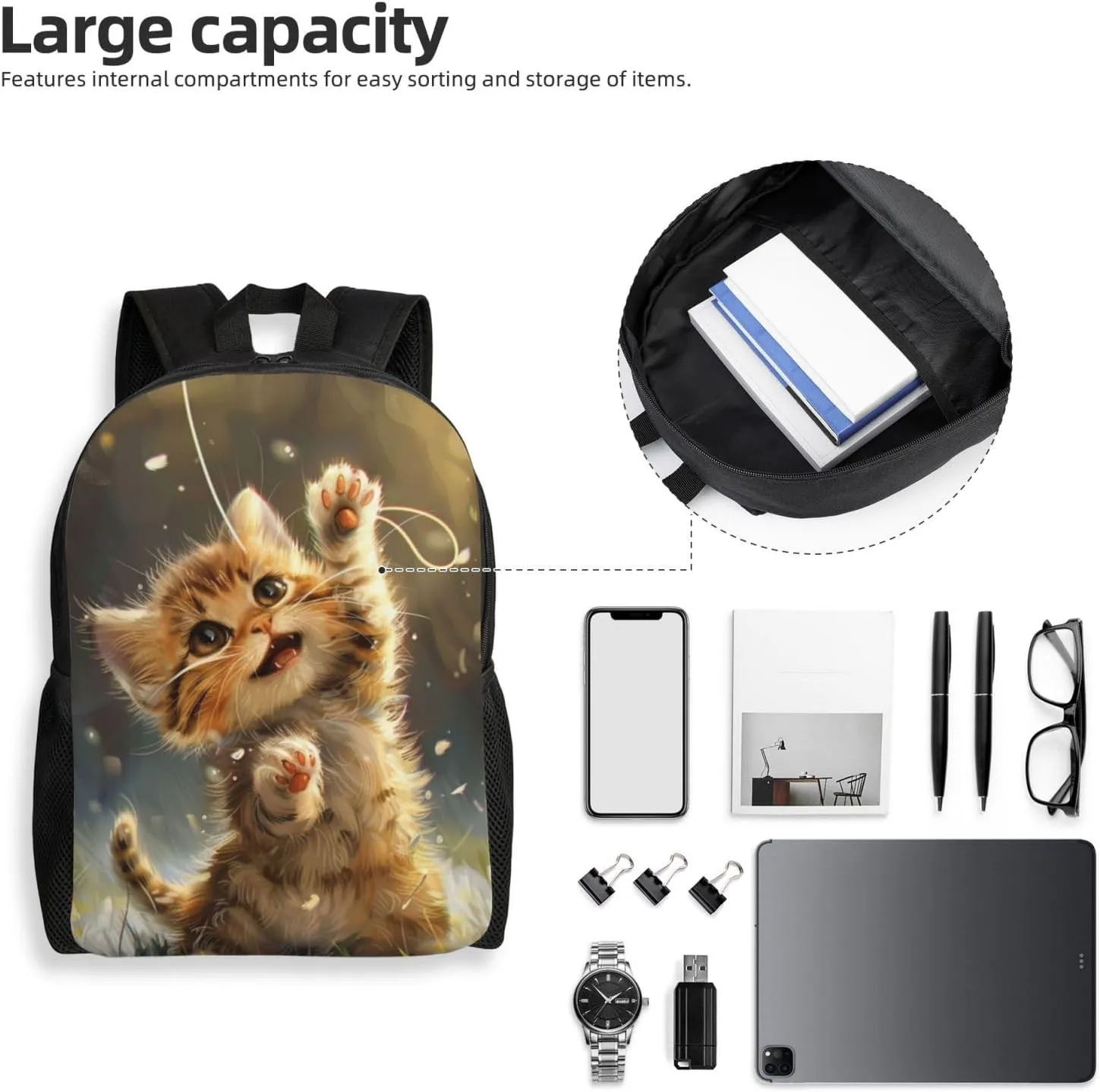 Big Cat Backpack Waterproof Anti Theft Durable Light Laptop Bag Backpacks For Women Men Travel Gym Backpack