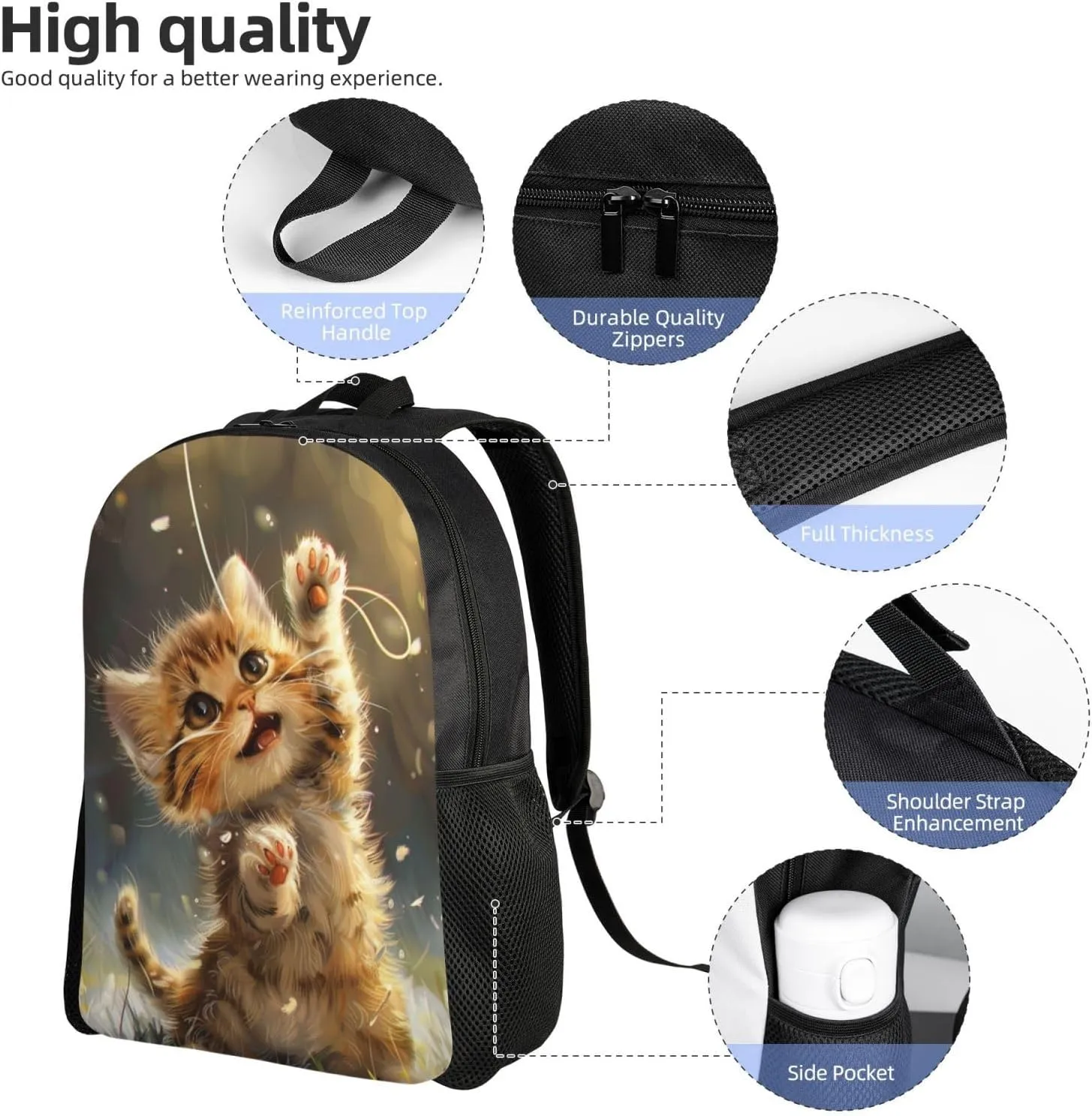 Big Cat Backpack Waterproof Anti Theft Durable Light Laptop Bag Backpacks For Women Men Travel Gym Backpack