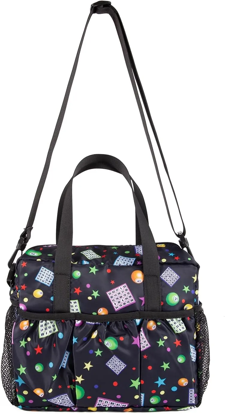 Bingo Bag with Pockets for Bingo Daubers Dabbers Dobbers Black Bingo Bags for Bingo Stuff Supplies Bingo Night Accessories for Adults Seniors Elderly Bingo Game Prizes for Bingo Lovers Players Bag