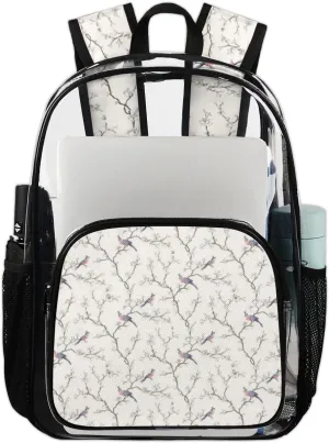 Birds On Tree Branch Clear Backpack Stadium Approved Heavy Duty PVC Transparent Backpacks Large Laptop Backpack for Work Travel Sports Events Concerts