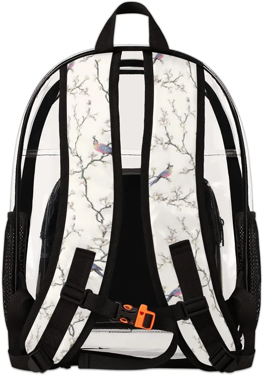 Birds On Tree Branch Clear Backpack Stadium Approved Heavy Duty PVC Transparent Backpacks Large Laptop Backpack for Work Travel Sports Events Concerts