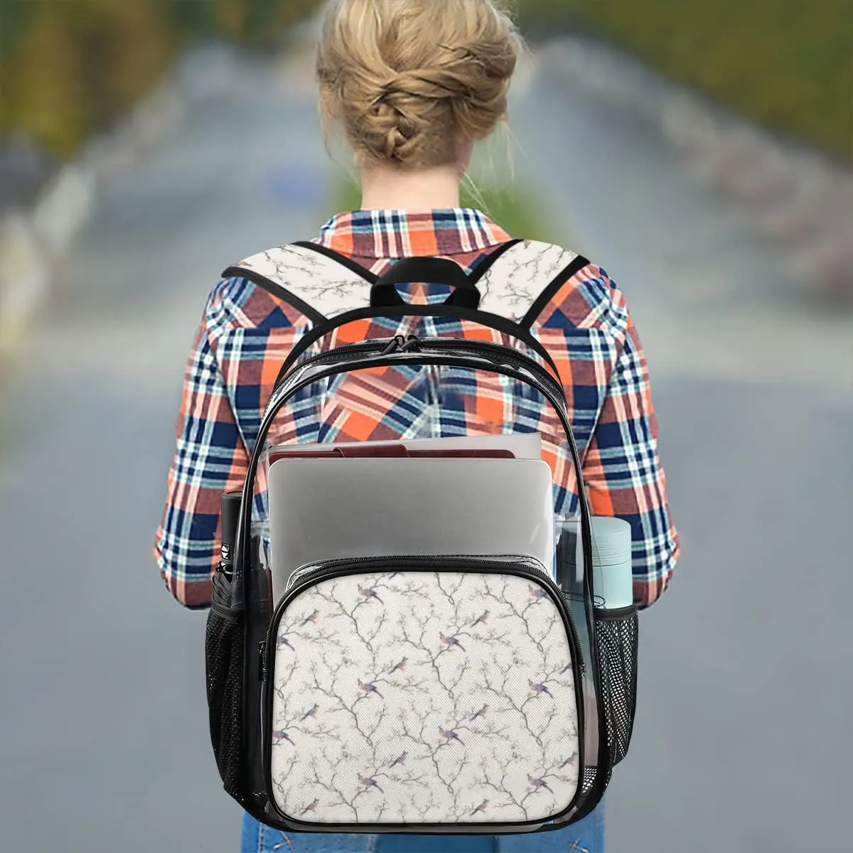 Birds On Tree Branch Clear Backpack Stadium Approved Heavy Duty PVC Transparent Backpacks Large Laptop Backpack for Work Travel Sports Events Concerts