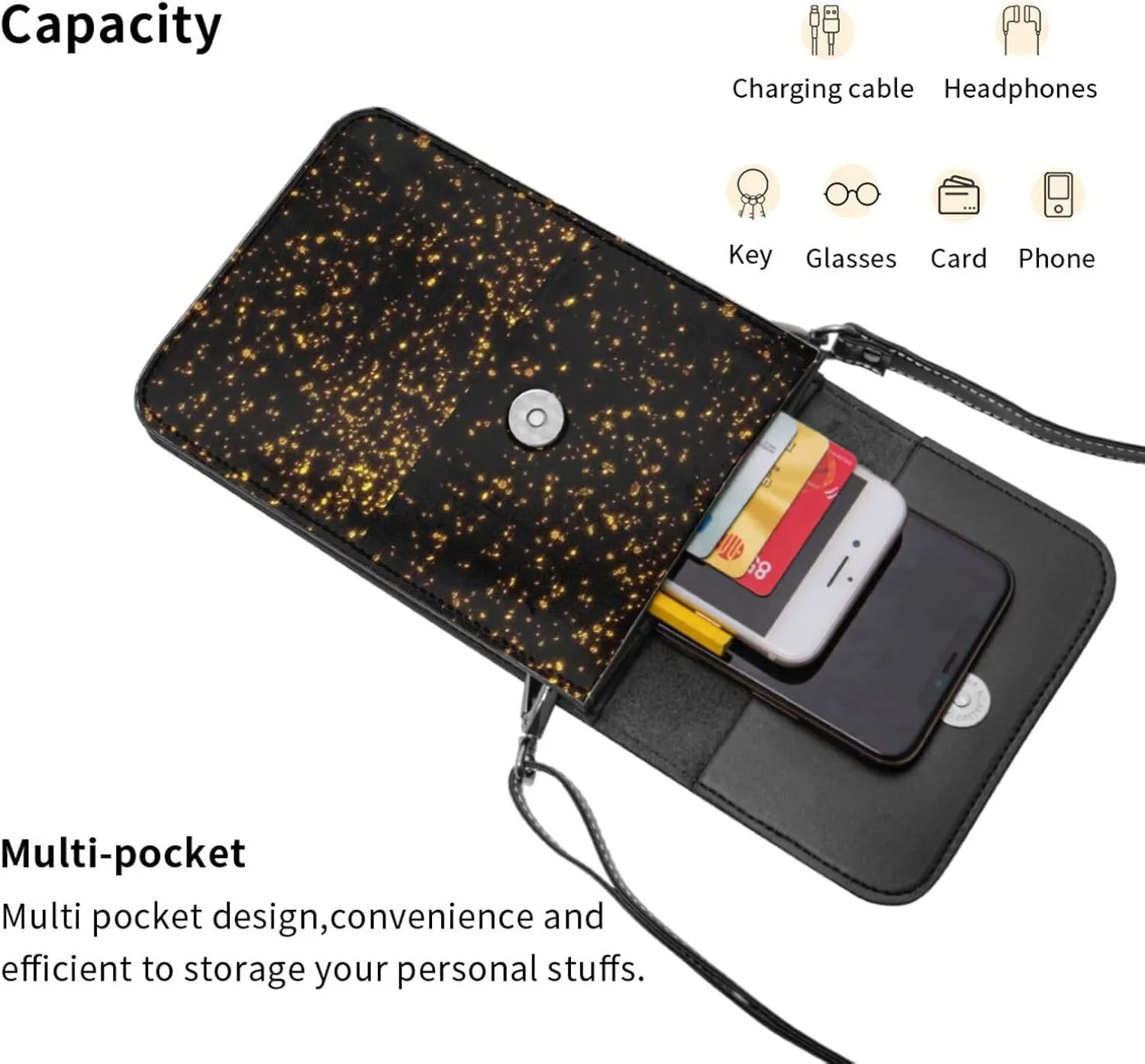 black and gold wallpaper Print Small Crossbody Bags Women Card Slots Shoulder Bag Purse Leather Flip Phone Wallet