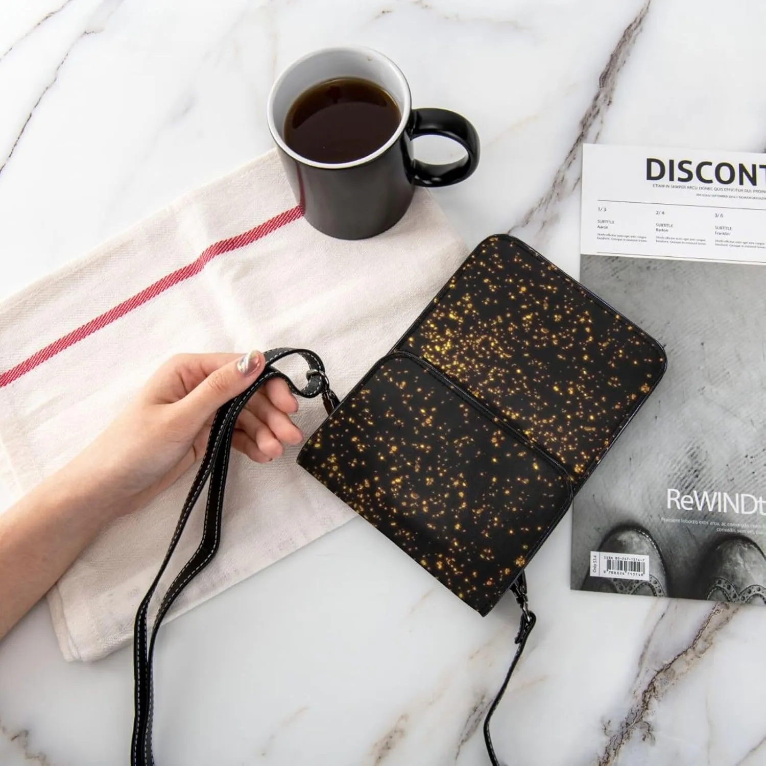 black and gold wallpaper Print Small Crossbody Bags Women Card Slots Shoulder Bag Purse Leather Flip Phone Wallet