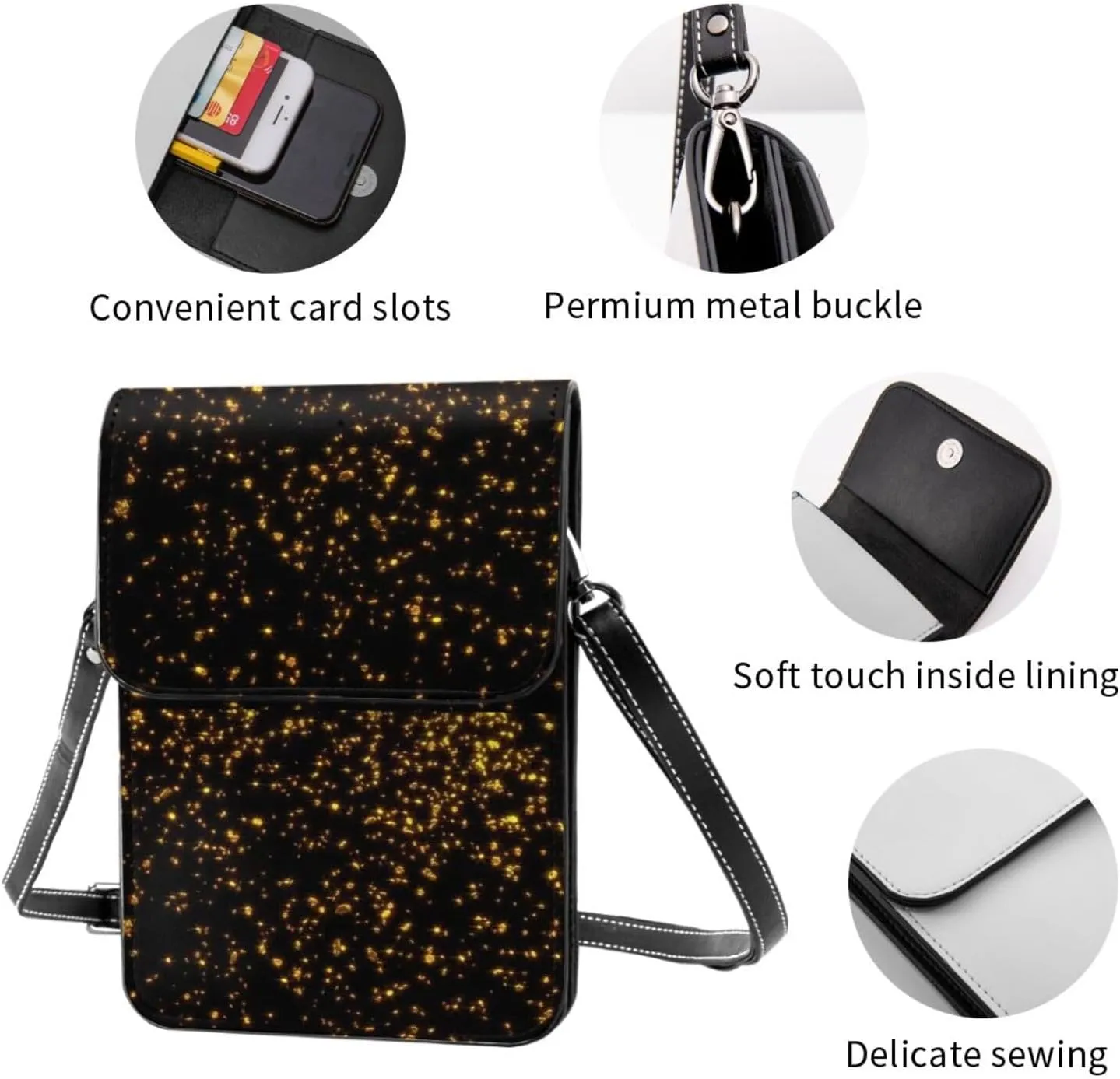 black and gold wallpaper Print Small Crossbody Bags Women Card Slots Shoulder Bag Purse Leather Flip Phone Wallet