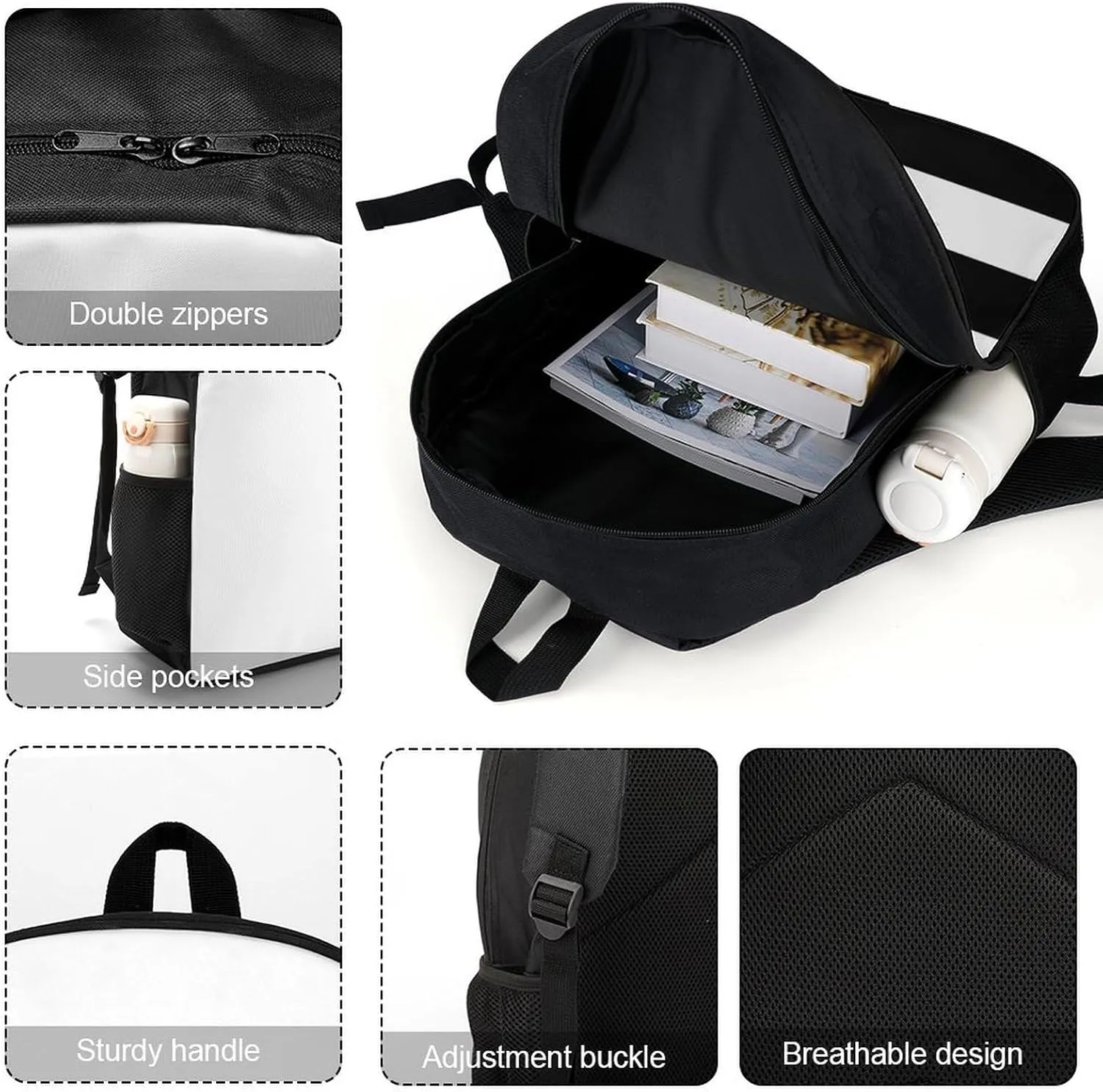 Black And White Backpack Lightweight Waterproof Backpacks Laptop Backpack for Unisex Casual Travel Daypacks Large Capacity
