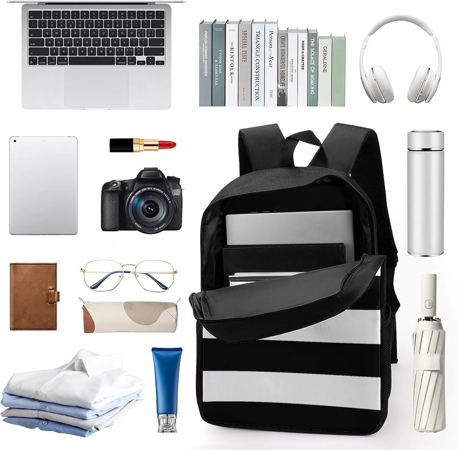 Black And White Backpack Lightweight Waterproof Backpacks Laptop Backpack for Unisex Casual Travel Daypacks Large Capacity