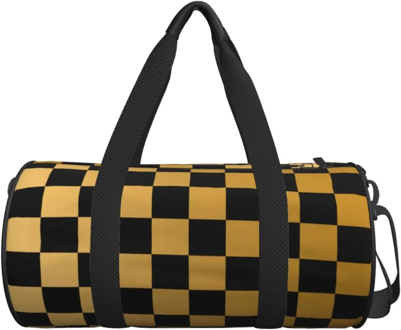Black And Yellow Checkered Sports Gym Bag Travel Duffel Bag Shoes Compartment For Men Women Foldable Lightweight Yoga Gym Sports Bag