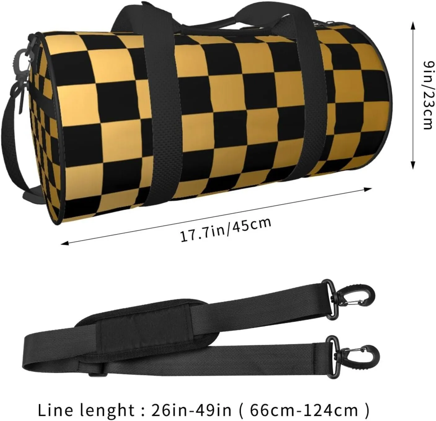 Black And Yellow Checkered Sports Gym Bag Travel Duffel Bag Shoes Compartment For Men Women Foldable Lightweight Yoga Gym Sports Bag