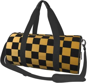 Black And Yellow Checkered Sports Gym Bag Travel Duffel Bag Shoes Compartment For Men Women Foldable Lightweight Yoga Gym Sports Bag