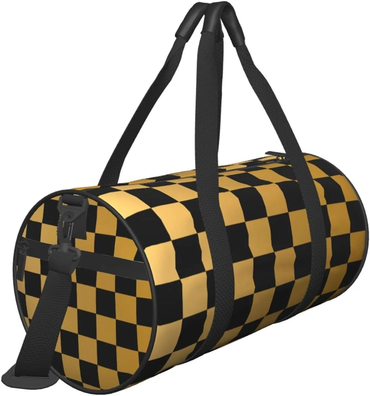 Black And Yellow Checkered Sports Gym Bag Travel Duffel Bag Shoes Compartment For Men Women Foldable Lightweight Yoga Gym Sports Bag