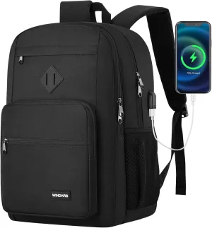 Black Backpack for Men Women, Durable Casual School Backpacks Teens Boys and Girls Classic 17.3 Inch Laptop Bookbag with USB Charger for College High School Work Travel