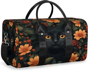 Black Cat Duffle Bag for Travel, Overnight Weekend Gym Carry On Luggage Bag, Cute Cat Travel Duffel Bag for Men Women