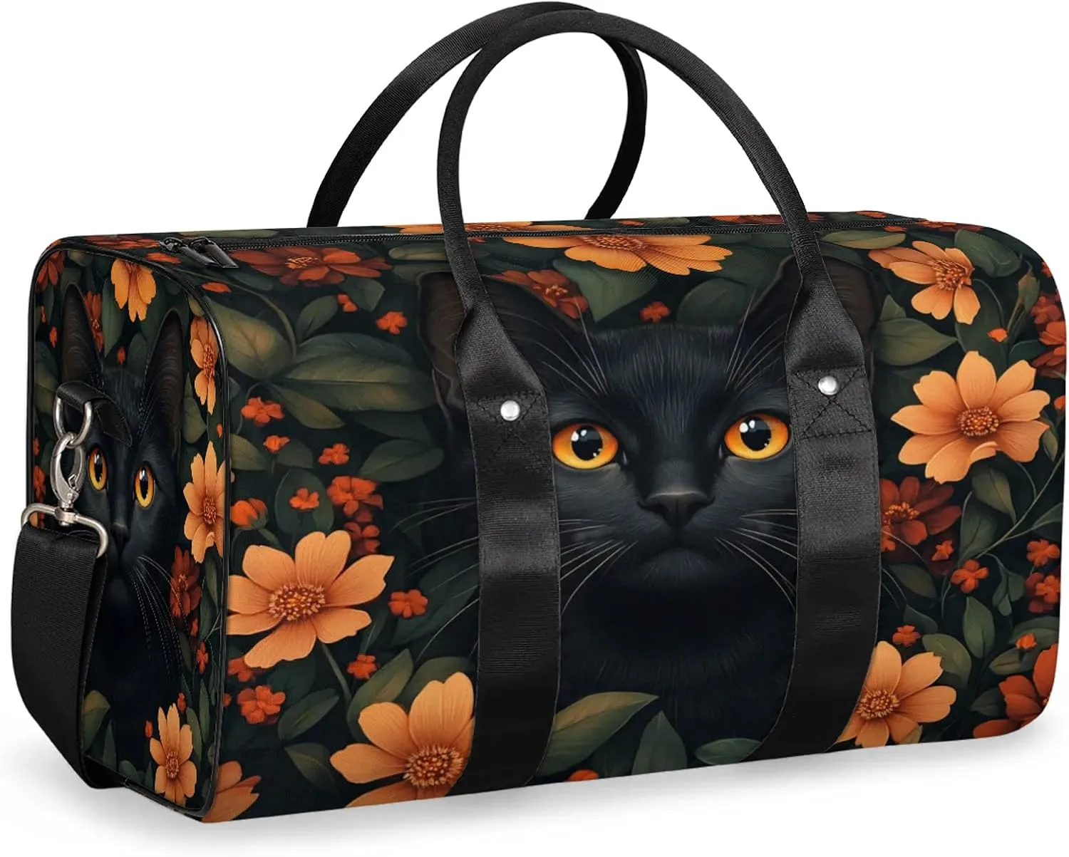 Black Cat Duffle Bag for Travel, Overnight Weekend Gym Carry On Luggage Bag, Cute Cat Travel Duffel Bag for Men Women