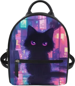 Black Cat Mini Backpack for Girls Small Backpack with Adjustable Shoulder Strap Waterproof Mini Backpack Purse Travel Bag Bookbags