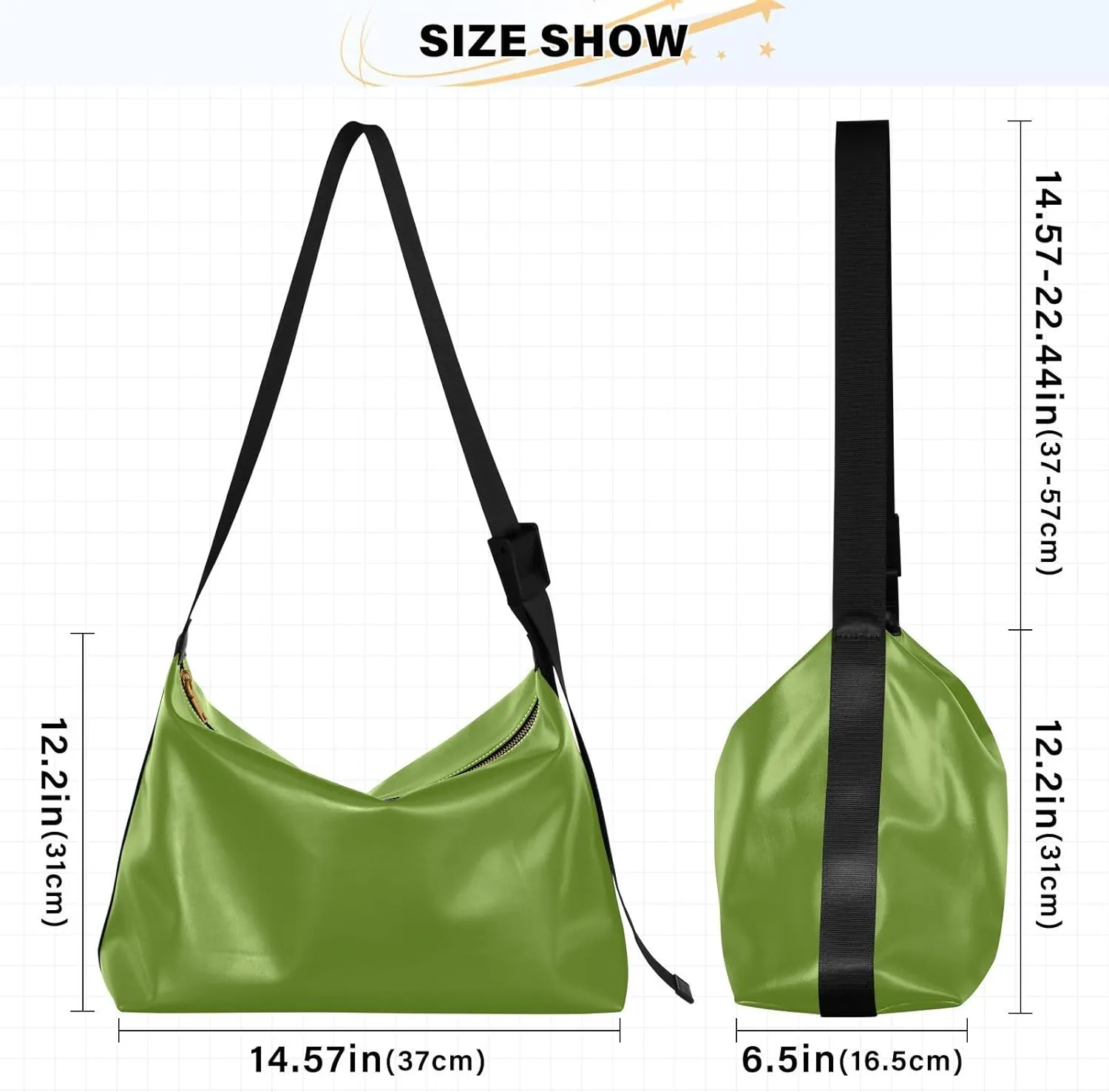 Black Crossbody Bag for Women Men with Adjustable Strap PU Leather Shoulder Hobo Purse Bag 20810