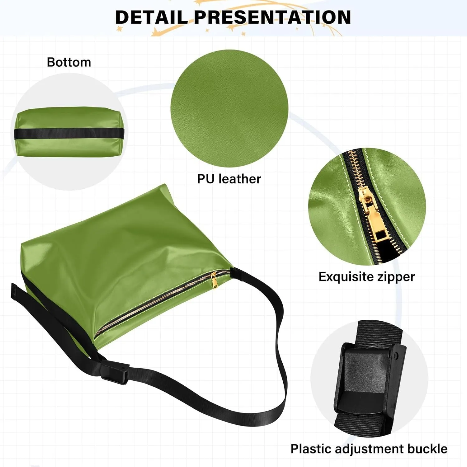 Black Crossbody Bag for Women Men with Adjustable Strap PU Leather Shoulder Hobo Purse Bag 20810