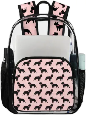 Black Dog Bulldog Clear Backpack Stadium Approved Heavy Duty PVC Transparent Backpacks Large Laptop Backpack for Work Travel Sports Events Concerts