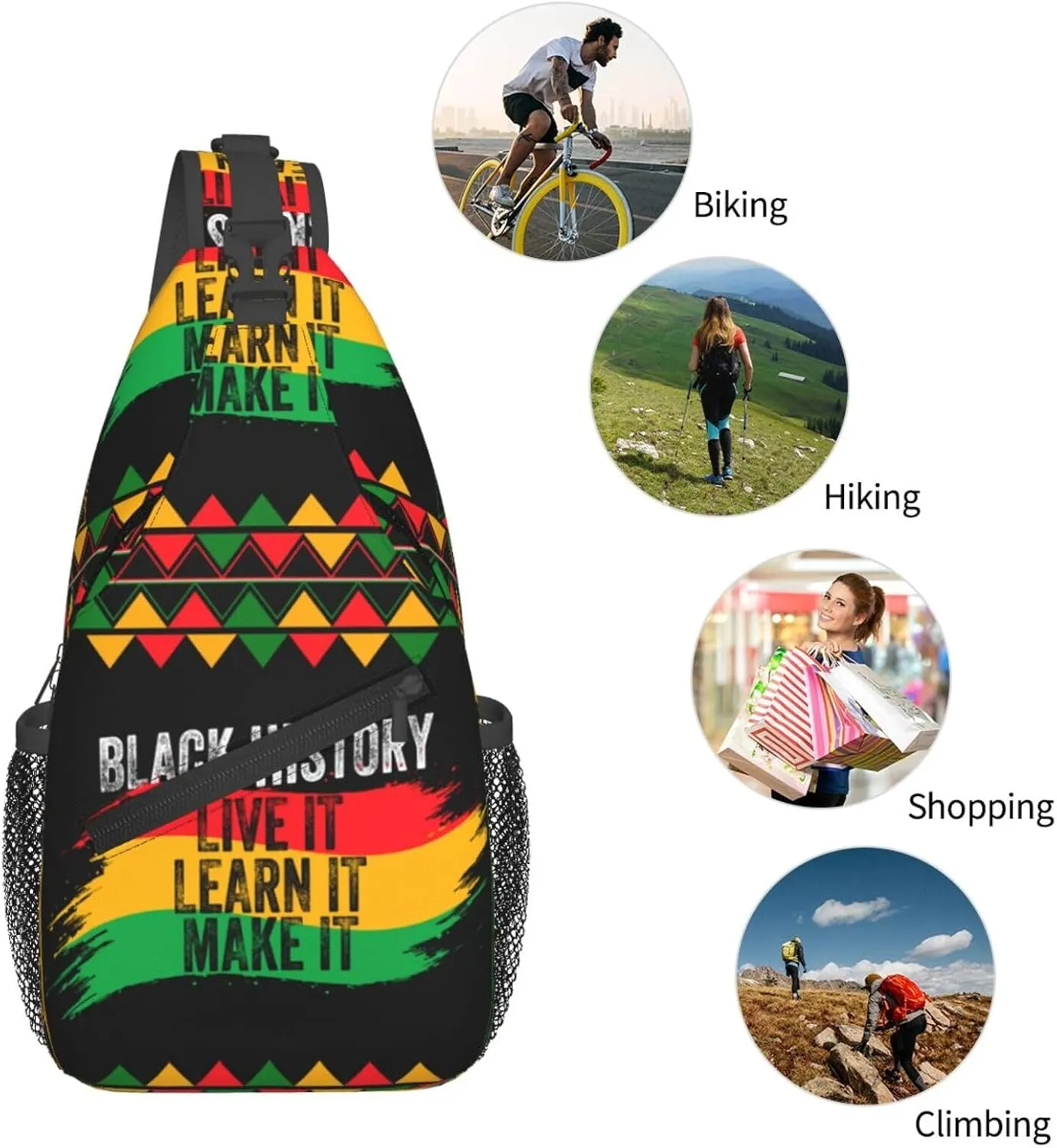 Black History Month Crossbody Bag Adjustable Sling Bag Casual Chest Bags Travel Shoulder Backpack