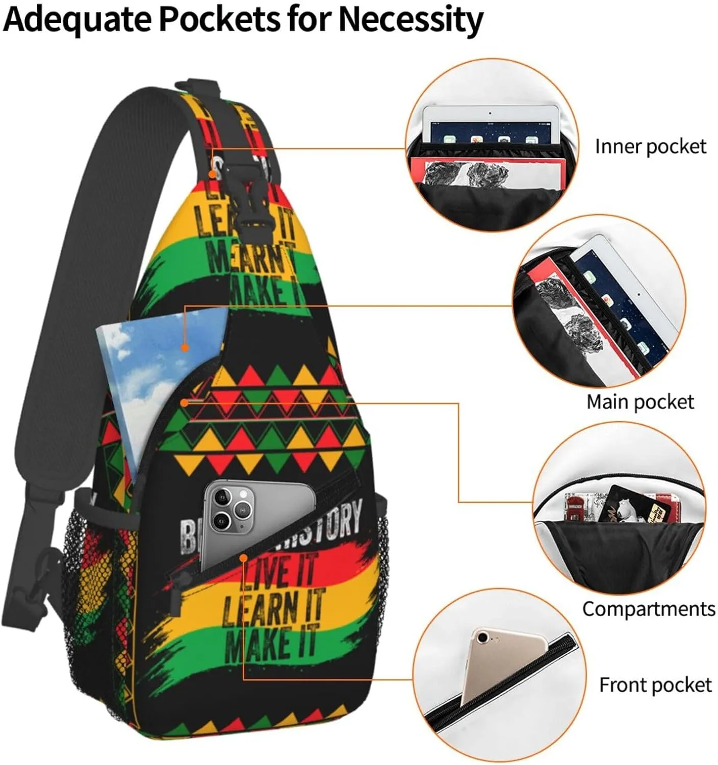 Black History Month Crossbody Bag Adjustable Sling Bag Casual Chest Bags Travel Shoulder Backpack
